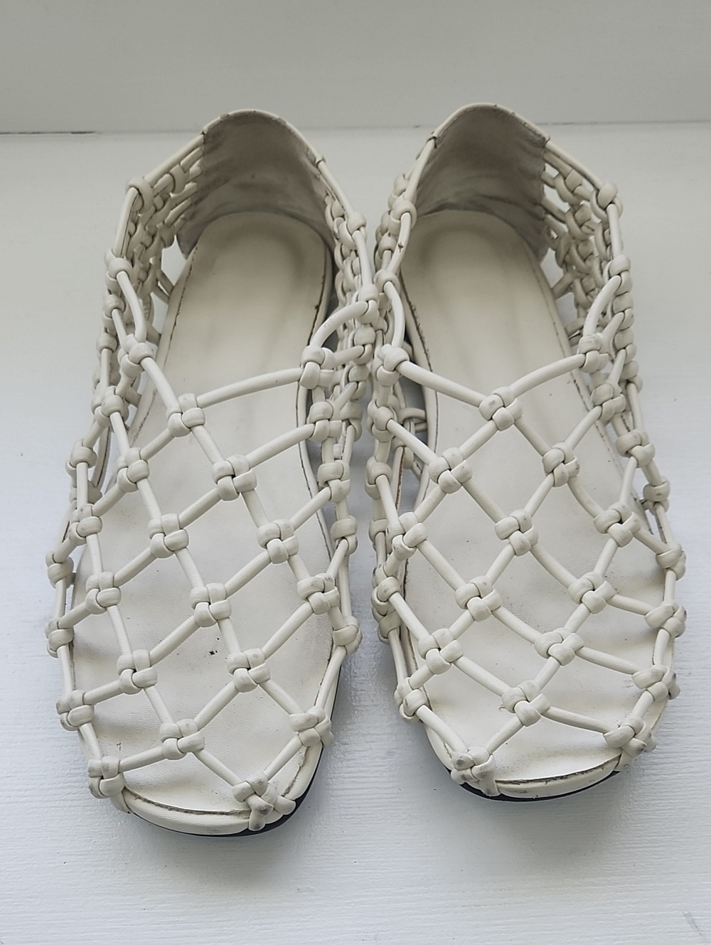 Women's White Knotted Mesh Slip-Ons
